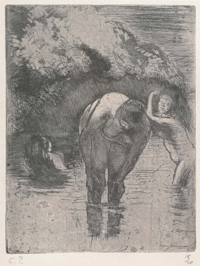 Camille Pissarro Three woman bathing